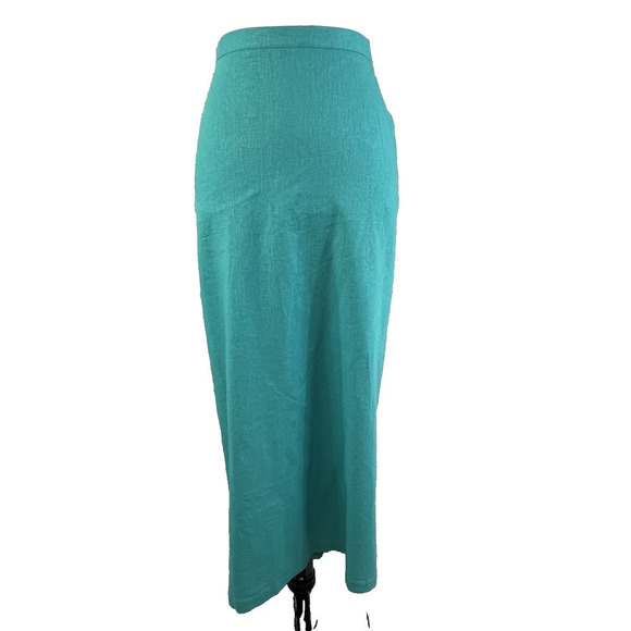Maggie Barnes Skirt Plus size 34W Aquamarine Green Linen Long Straight Modest - Picture 1 of 13